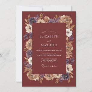 Invitation Mariage Automnal Pittoresque Rouge Vin