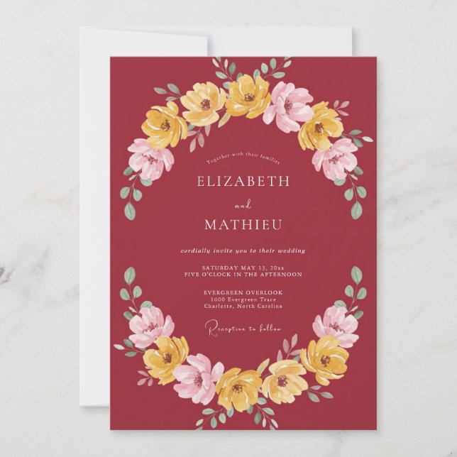 Invitation Mariage Automnal Profond Rouge Vibrant (Devant)