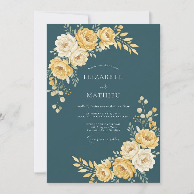 Invitation Mariage Automnal Radiant Sarcelle (Devant)