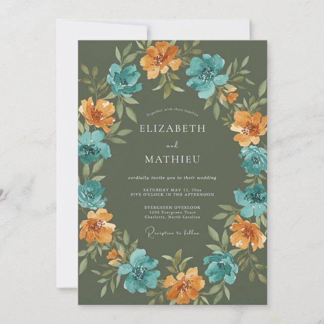 Invitation Mariage Automnal Radieux Vert Olive (Devant)
