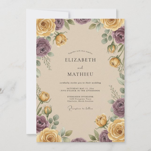Invitation Mariage Automnal Raffiné au Plum (Devant)