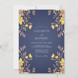 Invitation Mariage Automnal Raffiné Bleu Marine
