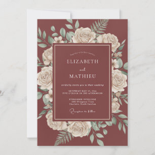 Invitation Mariage Automnal Raffiné Bordeaux