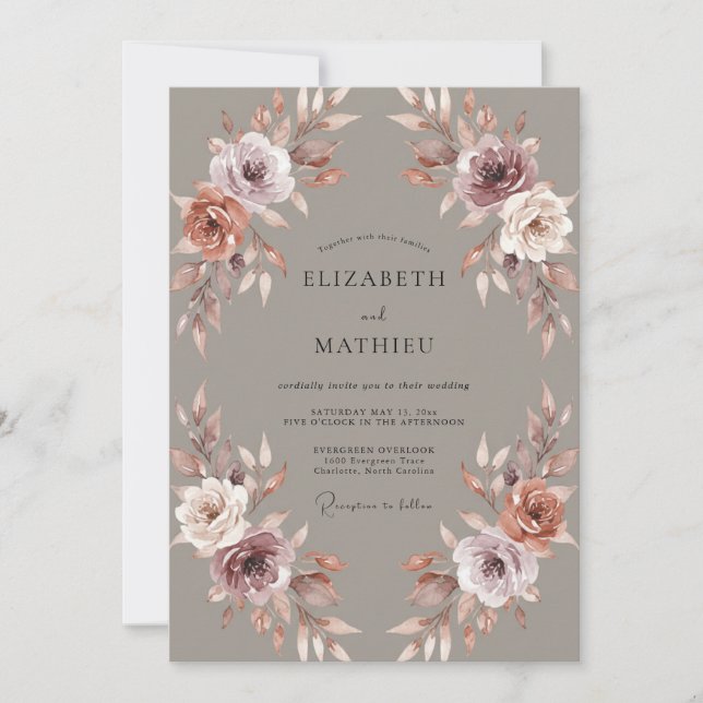 Invitation Mariage Automnal Raffiné Mauve (Devant)