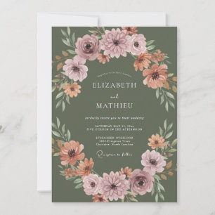 Invitation Mariage Automnal Raffiné Vert Olive