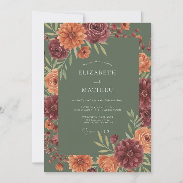 Invitation Mariage Automnal Raffiné Vert Sauge (Devant)