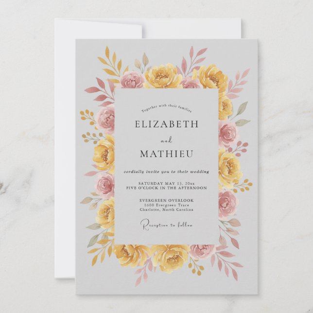 Invitation Mariage Automnal Resplendissant Jaune Moutarde (Devant)