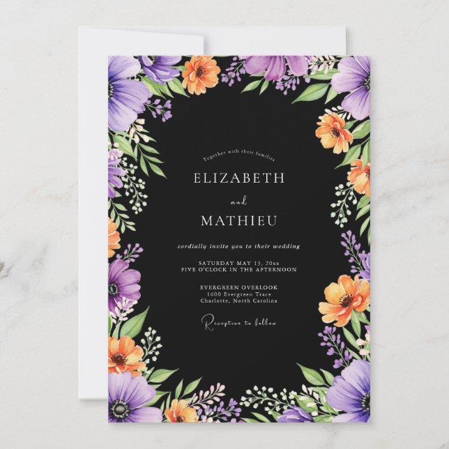 Invitation Mariage Automnal Resplendissant Noir (Devant)