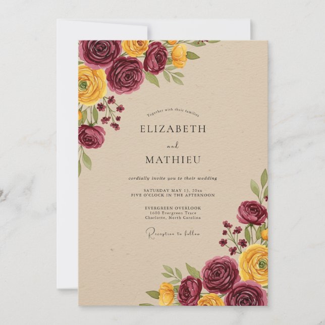 Invitation Mariage Automnal Riche en Bourgogne (Devant)