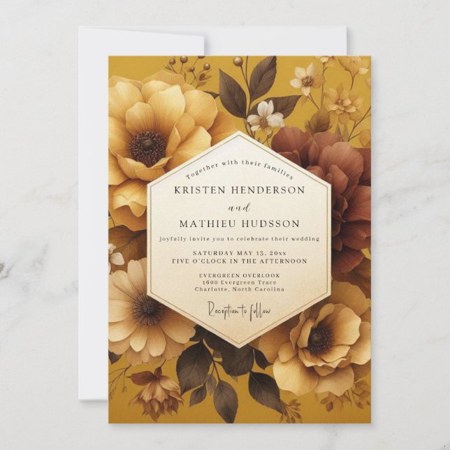 Invitation Mariage Automnal Riche Jaune de Moutarde (Devant)