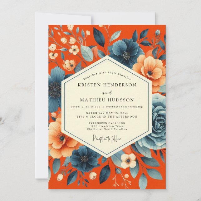 Invitation Mariage Automnal Romance Florale Rose (Devant)