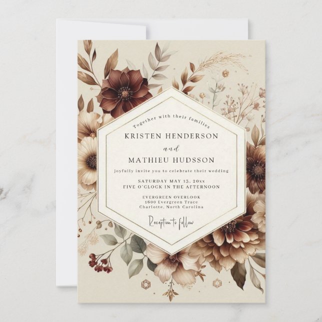 Invitation Mariage Automnal Romance Florale Rose (Devant)