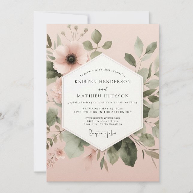 Invitation Mariage Automnal Romantique aux Fleurs Roses (Devant)