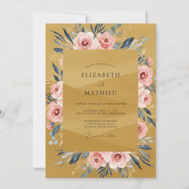 Invitation Mariage Automnal Rose Ochre dans le Style de la Pe (Devant)