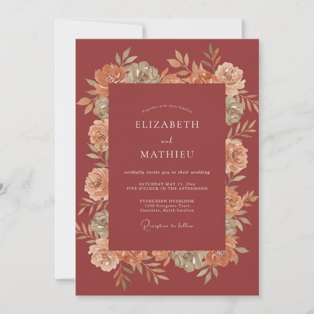 Invitation Mariage Automnal Rouge Brique Maussade (Devant)
