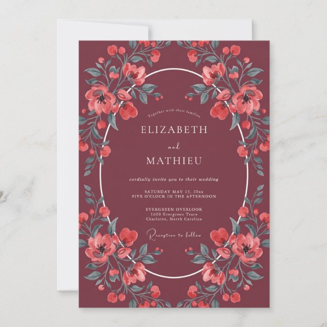 Invitation Mariage Automnal Rouge Vin Triste (Devant)