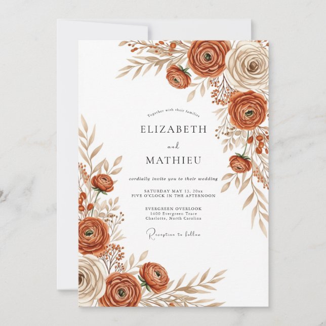 Invitation Mariage Automnal Rouillé Assourdi (Devant)