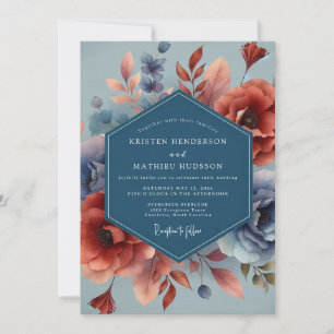 Invitation Mariage Automnal Rouille Indigo