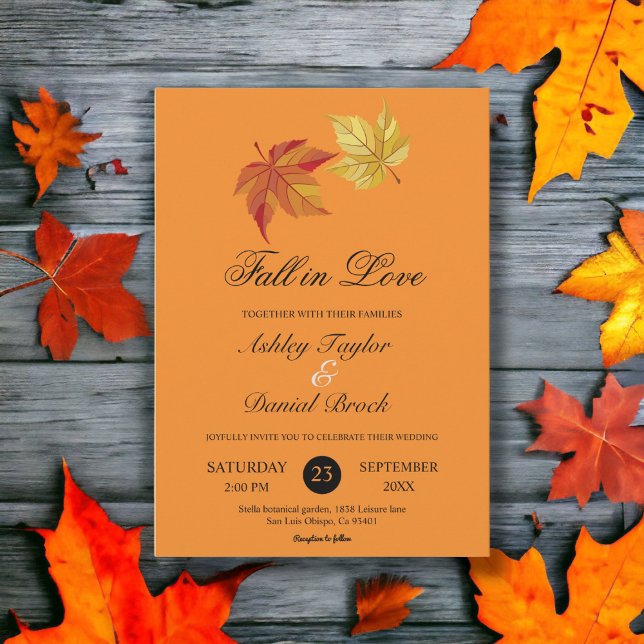 Invitation Mariage Automnal Rustique Couleur Orange Brûlé (Créateur téléchargé)
