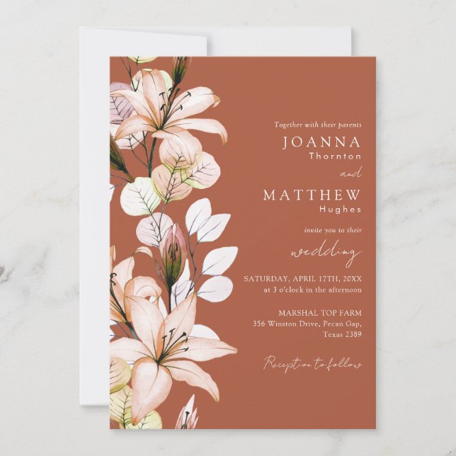 Invitation Mariage automnal rustique floral terracotta tout-e (Devant)