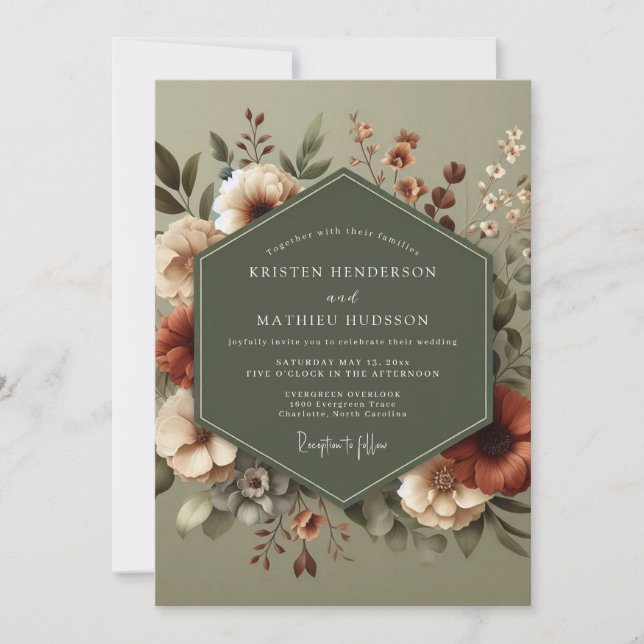 Invitation Mariage Automnal Sage et Rouille (Devant)