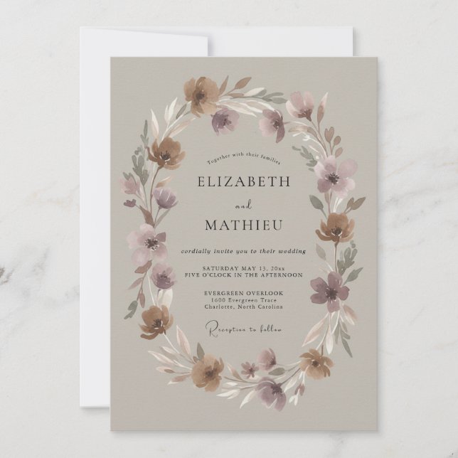 Invitation Mariage Automnal Serein Mauve (Devant)