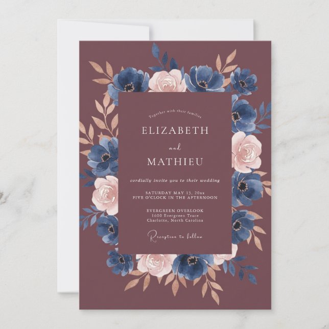 Invitation Mariage Automnal Sophistiqué aux Tons de Prune (Devant)