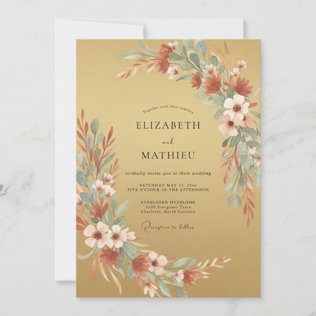 Invitation Mariage Automnal Sourd Doré (Devant)