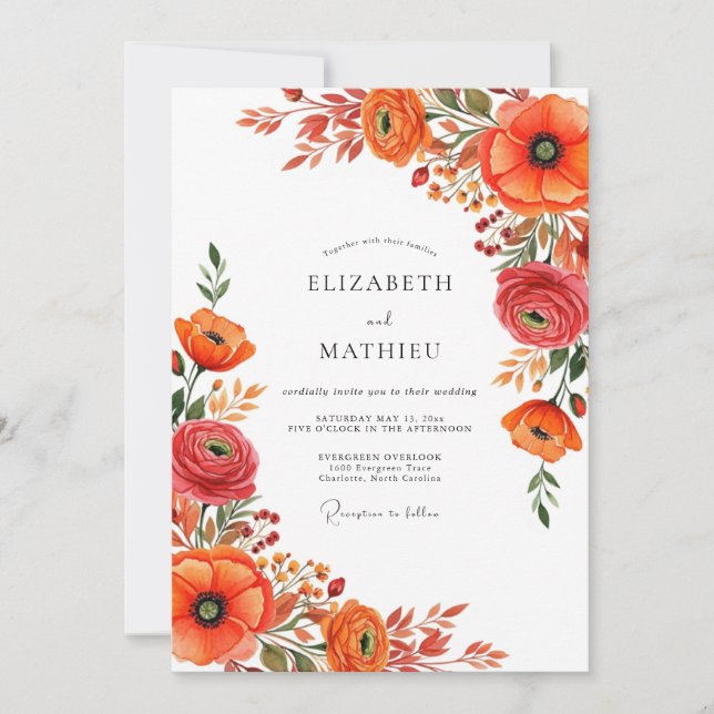 Invitation Mariage Automnal Spécial Orange Brûlé (Devant)