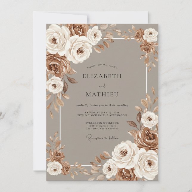 Invitation Mariage Automnal Taupe Splendide (Devant)