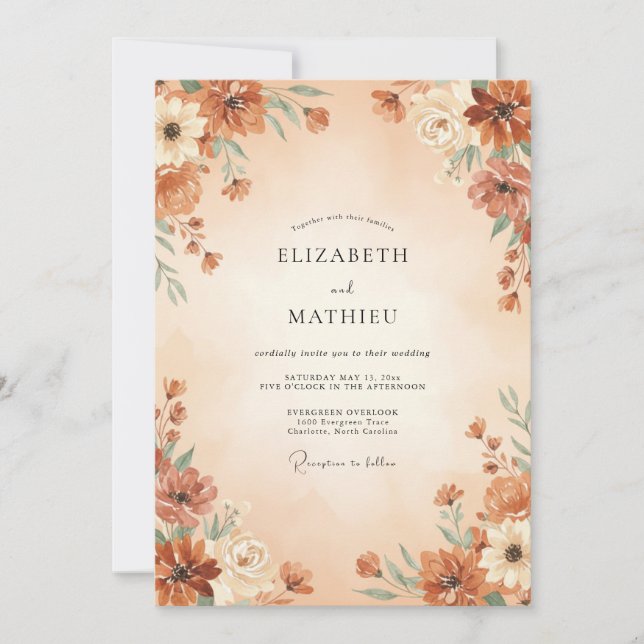 Invitation Mariage Automnal Terracotta à l'Aquarelle (Devant)
