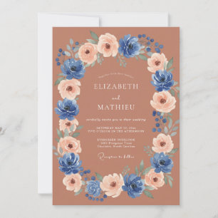 Invitation Mariage Automnal Terracotta Bleu Vif