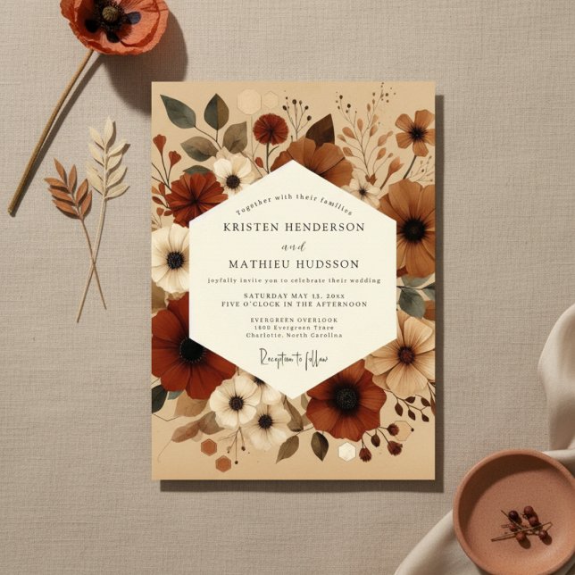 Invitation Mariage Automnal Terracotta Bloom (Créateur téléchargé)