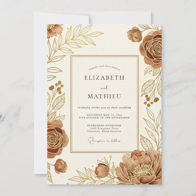 Invitation Mariage Automnal Terracotta Époustouflant (Devant)