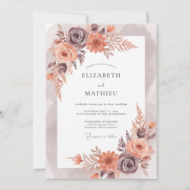 Invitation Mariage Automnal Terracotta Maussade (Devant)