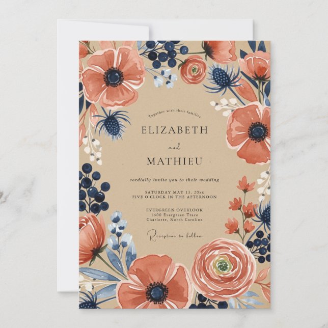 Invitation Mariage Automnal Terracotta Vintage (Devant)