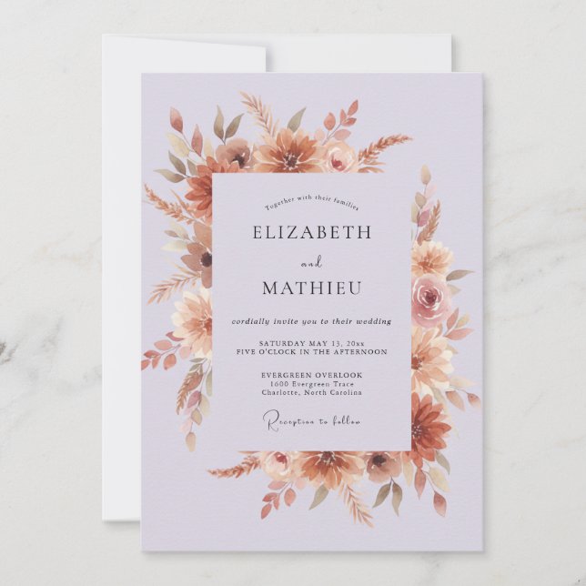 Invitation Mariage Automnal Terreux à la Lavande (Devant)