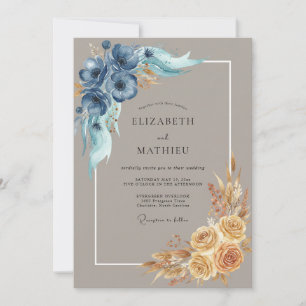 Invitation Mariage Automnal Terreux Bleu Indigo