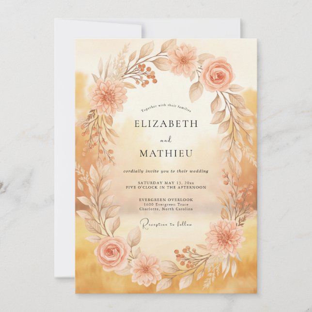 Invitation Mariage Automnal Terreux Orange Brûlé (Devant)