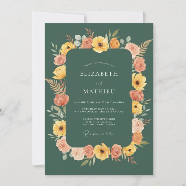 Invitation Mariage Automnal Terreux Vert Chasseur (Devant)