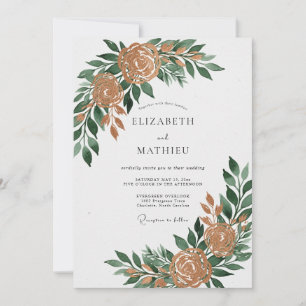 Invitation Mariage Automnal Terreux Vert Émeraude
