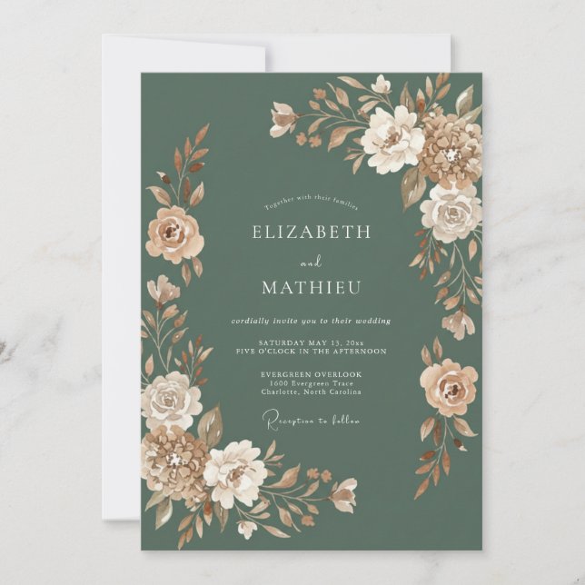 Invitation Mariage Automnal Terreux Vert Olive (Devant)