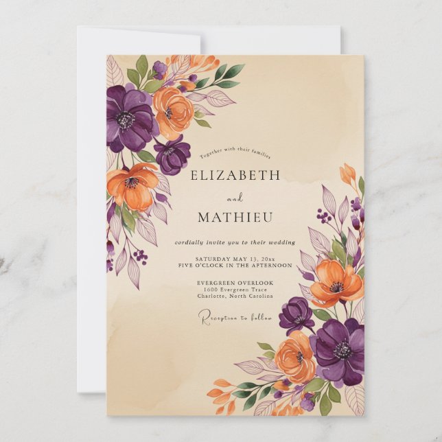 Invitation Mariage Automnal Terrien au Prune (Devant)