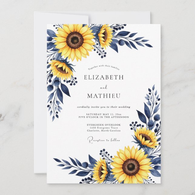 Invitation Mariage Automnal Tournesol Doré (Devant)