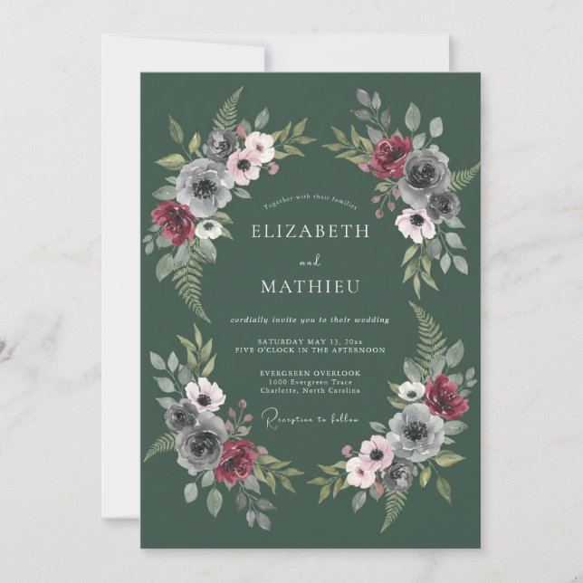 Invitation Mariage Automnal Vert Chasseur et Sombre (Devant)