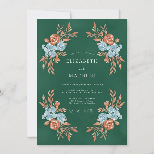 Invitation Mariage Automnal Vert Forêt Riche (Devant)