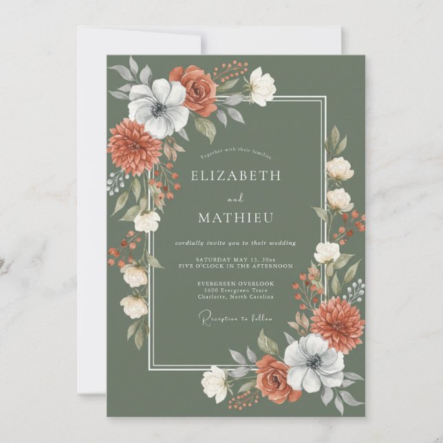Invitation Mariage Automnal Vert Sage Luxuriant (Devant)