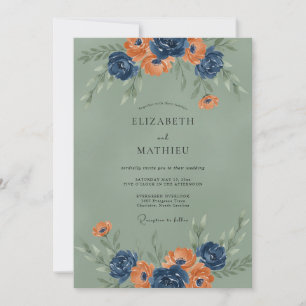 Invitation Mariage Automnal Vert Sauge Atmosphérique