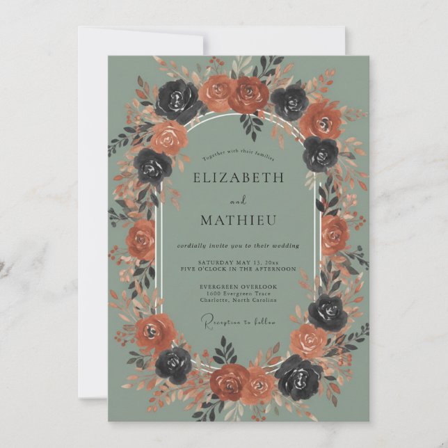 Invitation Mariage Automnal Vert Sauge Luxuriant (Devant)