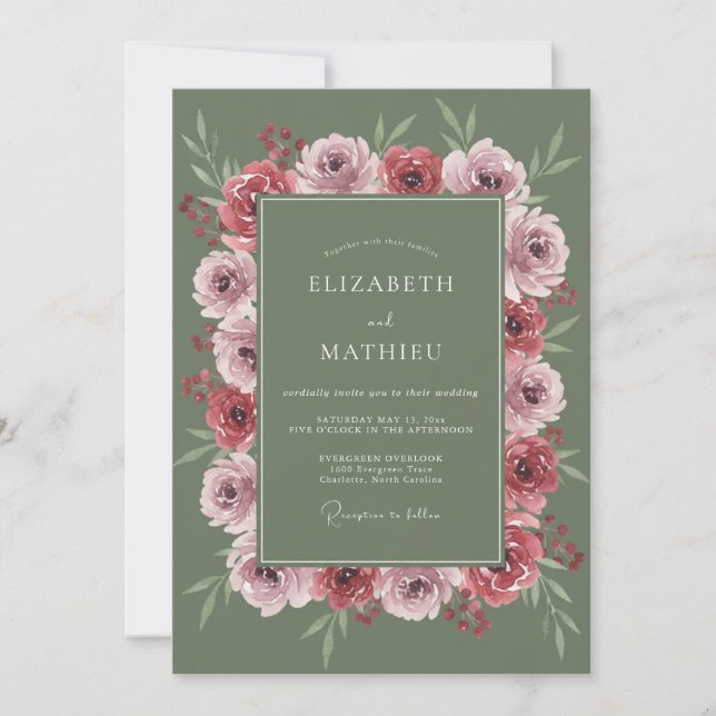 Invitation Mariage Automnal Vert Sauge Triste (Devant)